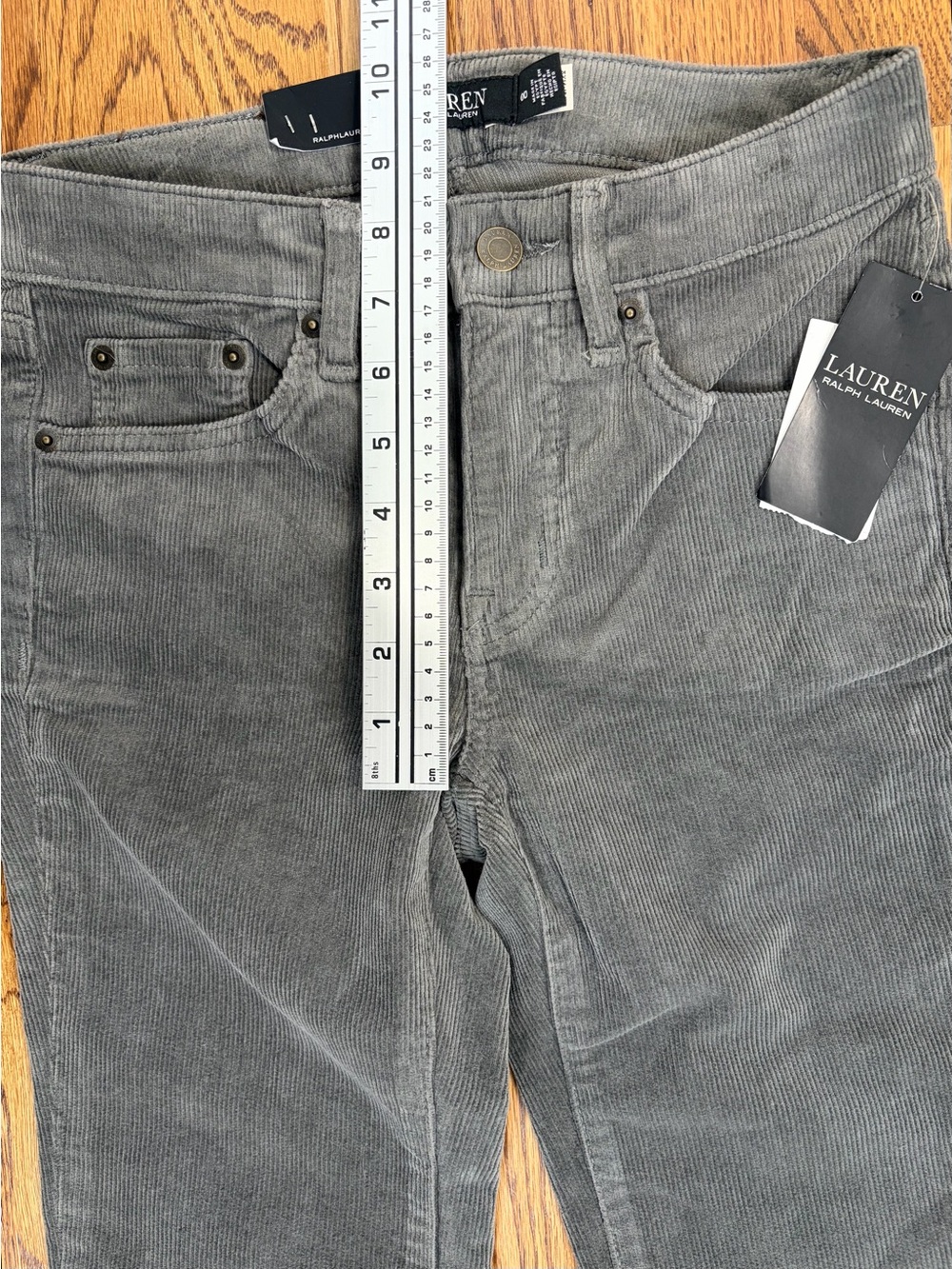 NWT LRL Gray Mid-Rise Straight-Leg Corduroy Pants (00) - Picture 5 of 10